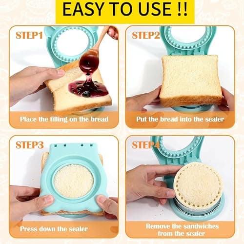 CHICHAUS Uncrustable Sandwich Maker, Sandwich Pocket Circle Shape Cutter & Sealer for Kids Breakfast and Lunchboxes, Light Blue, 3.7Inch thumbnail 6