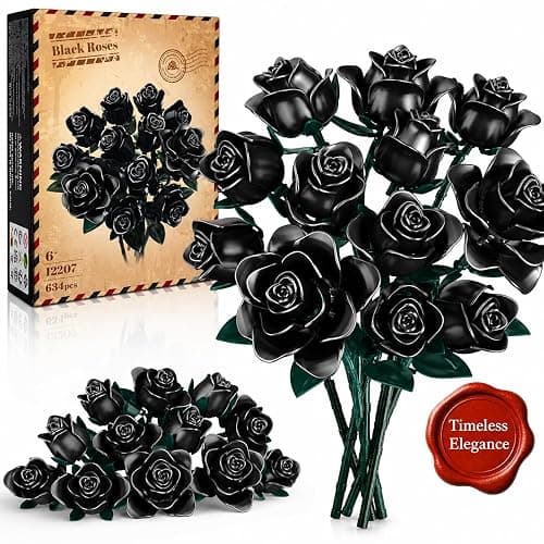 Black Roses Bouquet Building Set, 634Pcs Artificial Rose DIY Floral Home Office Gothic Decor for Adults & Kids Ages 6+, Valentine's Day Christmas Halloween Decor Gifts - Image 1