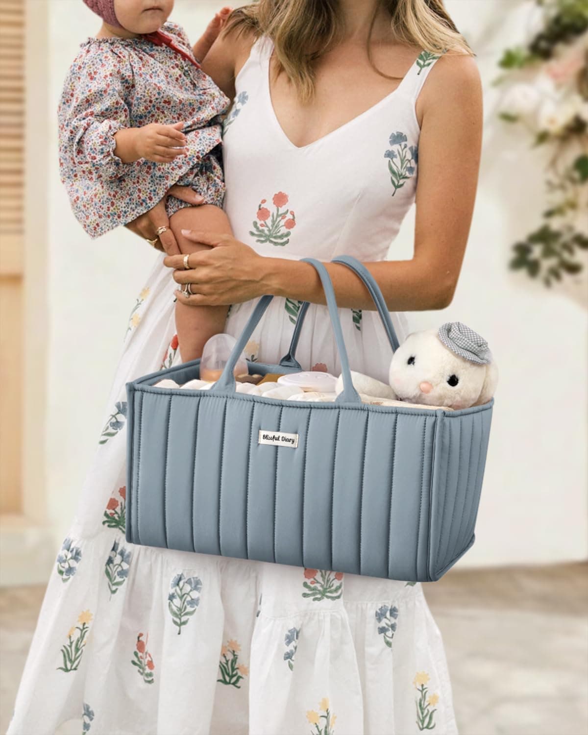 Blissful Diary Baby Diaper Caddy Organizer, Stylish Storage Basket for Newborn Essentials and Diaper Station, Baby Shower and Registry Must-Have, Dusty Blue thumbnail 5
