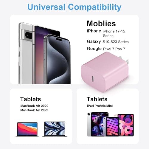 iPhone 17 16 15 Charger Fast Charging 3+3Pack 20W USB C Wall Charger with Extra Long 10FT Fast Charging Cable Compatible with iPhone 17/17 Air/17 Pro/17 Pro Max/iPhone 16/15 Series, iPad Pro-Pink thumbnail 4