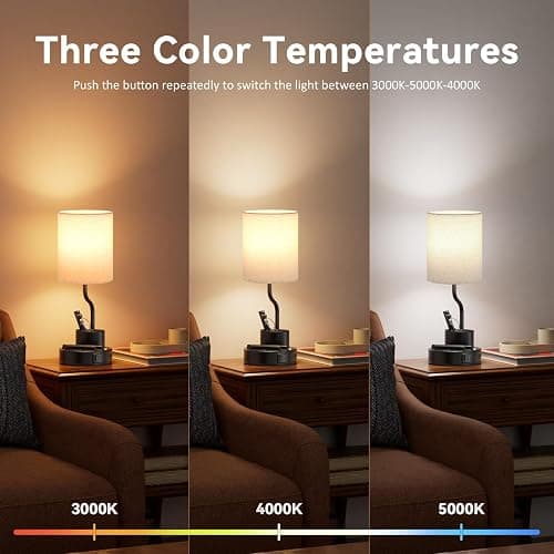 Fenmzee Bedside Lamps for Bedroom Set of 2 - Table Desk Lamp for Nightstand | 15" Table Lamp for Living Room with Pen Holder & Phone Stand, USB A+C Port, AC Outlet, 3 Color Temperature, LED Bulb Included thumbnail 4