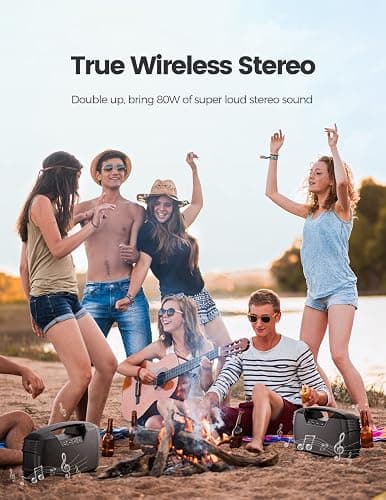 IPX7 Waterproof Bluetooth Speaker, 40W(60 Peak) Portable Wireless Speakers with Subwoofer, 32H Playtime, Stereo Loud Sound, Deep Bass, Bluetooth 5.0 with Handle for Pool, Beach, Outdoor, Gifts thumbnail 6