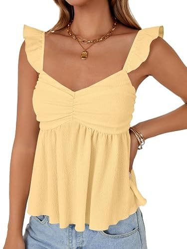 LYANER Women's Peplum Tops Summer Tank Camisole Tops Dressy Casual Ruffle Strap Sleeveless Babydoll Tank Top thumbnail 3