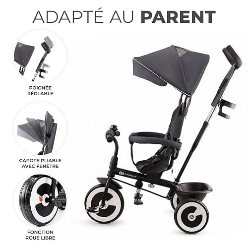 Kinderkraft ASTON Tricycle Bébé Évolutif, Draisienne Évolutif, Trike Bebe, Velo Poussette Bebe Évolutif, Velo Enfant 5 ans, De 9 Mois, Compact, Accessoires Pratiques, Capote pliante, Gris thumbnail 5