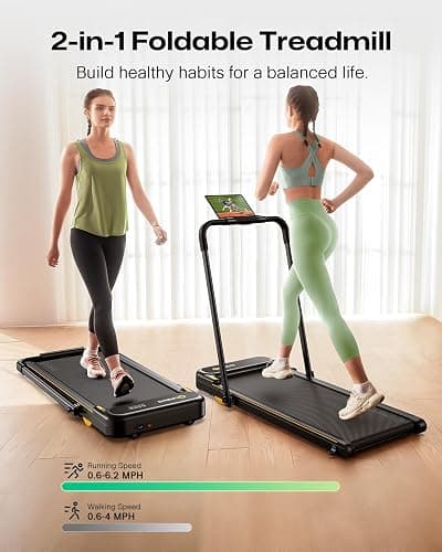 UREVO Strol 2E Smart 2-in-1 Folding Treadmill, Compact Walking Pad with Safety Handle, Plug and Play, Standing Desk Treadmill with Dual LED Display, Smart APP, Walking or Running for Home Office thumbnail 8