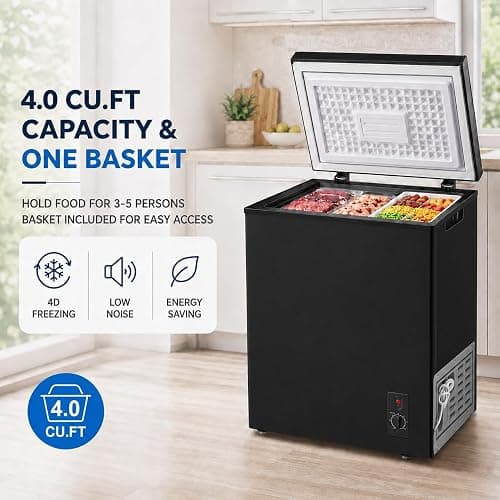3.5 Cu.Ft Chest Freezer, Small Deep Freezer with 7 Adjustable Thermostat, Low Noise & Energy Saving Compact Mini Freezer with Removable Basket for Home, Garage, Basement, Apartment, Dorm thumbnail 4