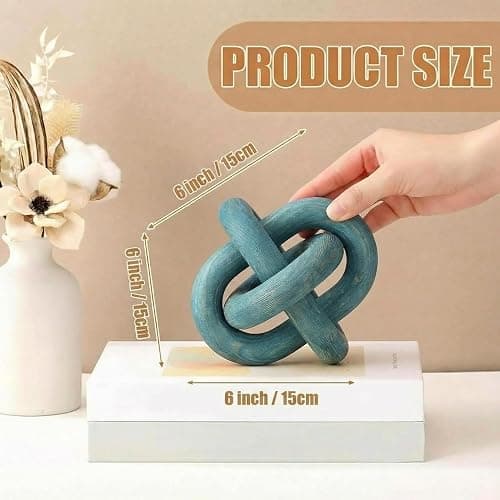 Yalikop 3 Link Wood Knot Decor Rustic Home Décor Accents Hand Carved Coffee Table Decoration, Boho Chain Link Decoration, Modern Shelf, Rustic Objects for Home Living Room Bedroom(Blue) thumbnail 3