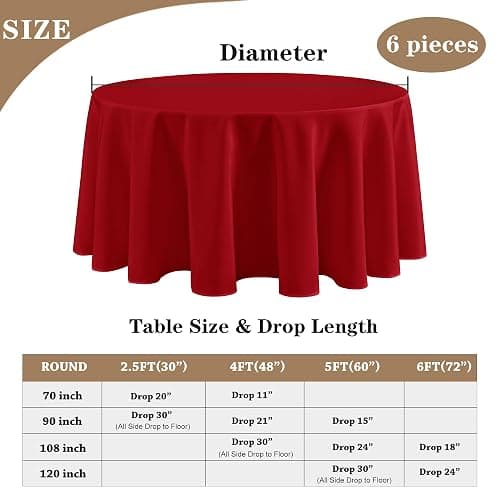 Fitable 6 Pack Red Round Table Clothes - 70 Inches in Diameter - Stain Resistant and Washable Tablecloths, Polyester Fabric Table Covers for Wedding, Party, Banquet, Gathering thumbnail 3