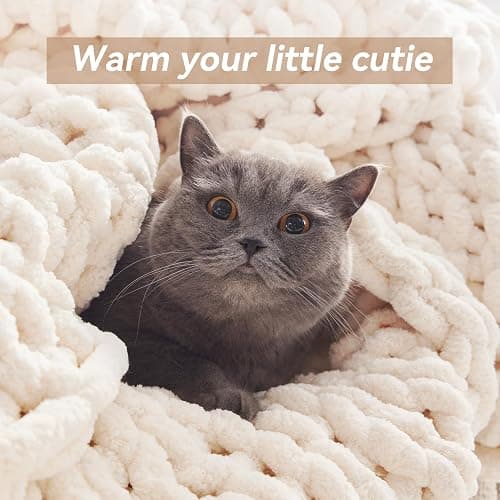 Negwoo Chunky Knit Throw Blanket, 50''*60'' Knitted Throw Chenille Yarn for Bed Couch, Handmade Cream Crochet Big Thick Blanket, Machine Washable Cute Comfy Blanket for Home Decor thumbnail 7