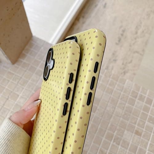 Longlayss Compatible with iPhone 16 Case Cute Aesthetic Polka Dot Phone Case for Women Girl Shockproof Slim TPU and Hard PC Protective Cover (Yellow) thumbnail 5
