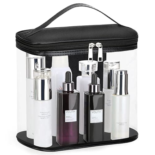 Heavy Duty Leak Proof Clear Travel Bags for Toiletries, Transparent Makeup Cosmetic Bag with Zipper and Handle (Large, Black) - Image 1