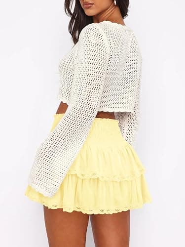 Pungdra Womens Casual Ruffle Mini Skirt Athletic Golf Tennis Skort Boho Tiered High Waist Layered Ruffle Flowy Short Skirts thumbnail 2