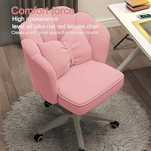XUEGW Cute Petal Desk Chair Velvet Vanity Chair with Bow Cushion, Butterfly Home Office Chairs for Bedroom Computer Task Chairs with Back thumbnail 5