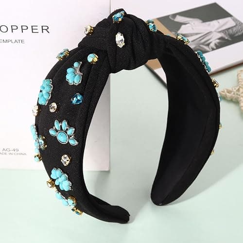 PHALIN Western Headbands for Women Jeweled Rhinestone Crystal Knotted Headbands Embellished Cowboy Boot Hat Cow Head Hairbands Turquoise Western Nashville Rodeo Music Concert Accessories (Style F) thumbnail 3