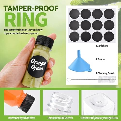 12 pcs 2oz Small Plastic Juice Bottles with Lids，Reusable Leak proof Ginger Shots Bottle with Black caps, Wellness Mini Jars Plastic Containers for Smoothie, Water, Milk and Other Beverages thumbnail 3