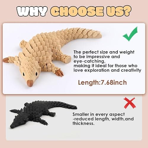 GemmiCho 3D Printed Animals, 6" Articulated Pangolin Toy, 3D Printed Toys, Flexible Animal Figurine Fidget & Desk Decor, Realistic Scaled Pangolin Collectible Gift for Office, Animal Lovers thumbnail 5