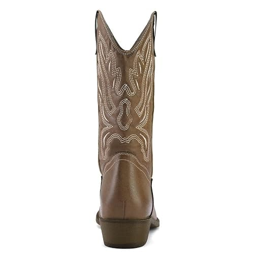 mysoft Cowboy Boots for Women-Mid Calf Chunky Heel Cowgirl Boots | Pointed-toe western boots with pull-on closure; calf width available. Perfect for country style and daily wear thumbnail 7