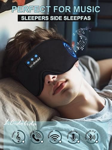 LC-dolida Sleep Headphones, 3D Sleep Mask Bluetooth Wireless Music Eye Mask, Sleeping Headphones for Side Sleepers Sleep Mask with Bluetooth Headphones Ultra-Thin Stereo Speakers Perfect for Sleeping thumbnail 3
