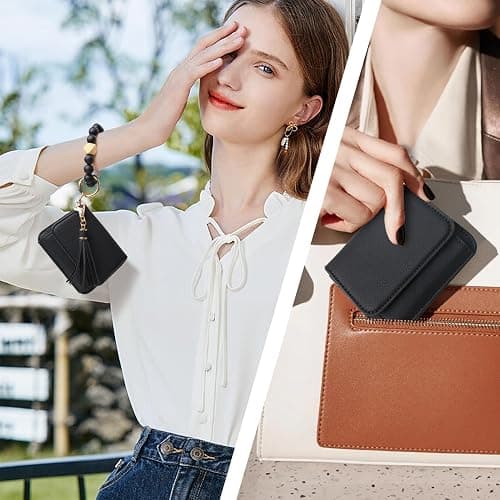 Sunpour Keychain Wallet RFID Wristlet Wallets for Women,Small Wallets Woman Key Chain Wallet with Coin Pocket and Id Window thumbnail 6