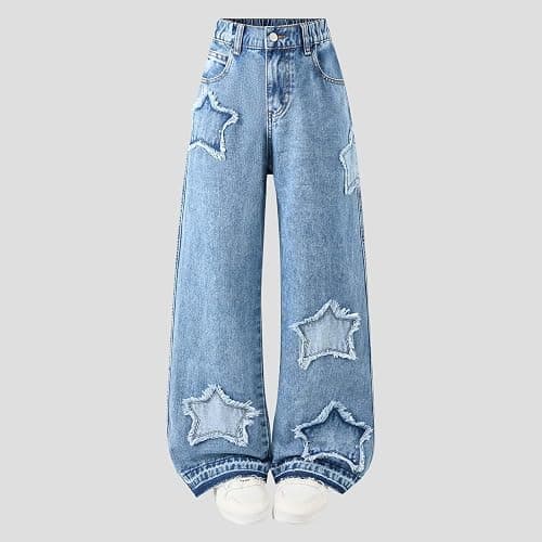 Baggy Jeans for Girls Trendy High Waisted Ripped Distressed Wide Leg Denim Pants Summer Trousers Y2K Streetwear 6-14Years thumbnail 3