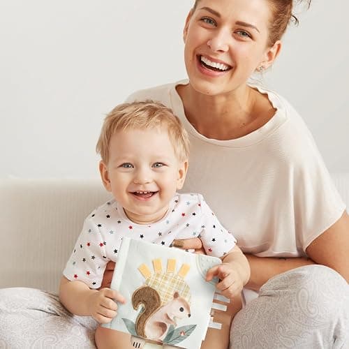 Soft Baby Book with Touch and Feel Pages - Cute Sensory Book for Babies 0-6, 6-12 & 12-18 Months with Mirror & Crinkle Paper - The Perfect Busy Book Toy for Baby Showers Or as a Newborn / Infant Gift thumbnail 2