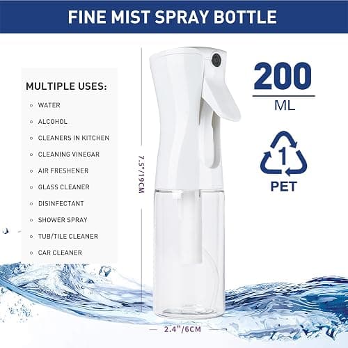 TANSHINE Continuous Hair Plant Mister Spray Bottle Fine Empty Small Mist Spray Bottles Mist Sprayer Water Alcohol Cleaning Spray Mist Bottle for Curly Hair Styling Products,Plants, 200ml,Clear thumbnail 4