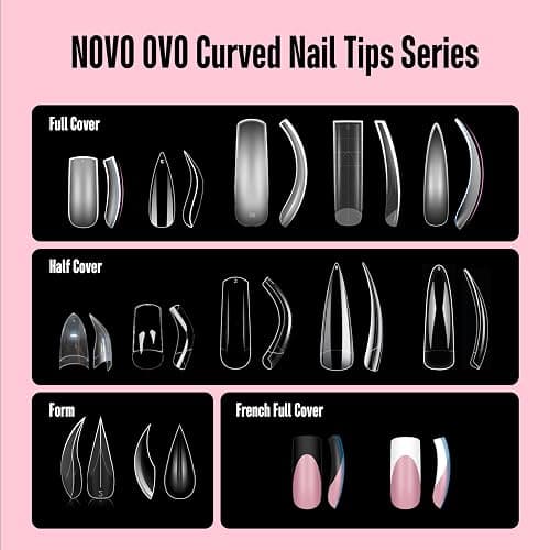 NOVO OVO Curved Nail Tips Press on Full Cover, Extra Curve Square Gel x Thick Long XL XXL Acrylic Fake Nails Extension kit, Clear Pre-etched Soft French False Nail 12 Sizes 240pc (QUEEN SQUARE PRO) - XXL QUEEN SQUARE PRO thumbnail 7