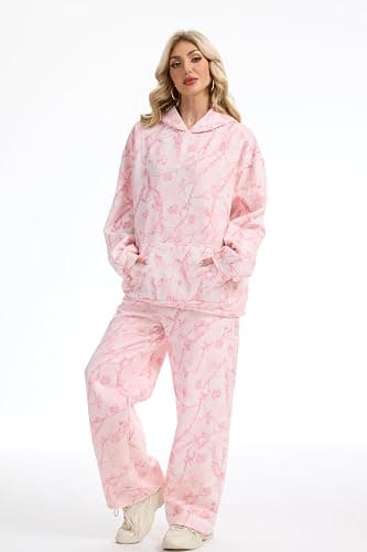 Eutten Womens 2 Piece Sweatsuits Fall Outfits Oversized Camo Hoodie Wide Leg Sweatpants Travel Lounge Matching Sweat Sets thumbnail 2