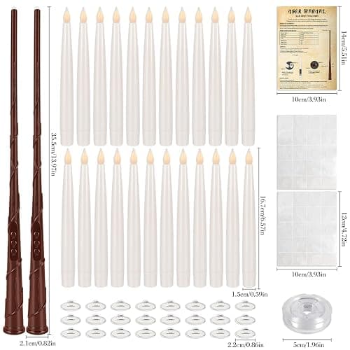 CAKETYCG 24 Pcs Halloween LED Magic Hanging Floating Candles, Taper Flickering Flameless with 2 Magic Wands - Candle Set for Halloween, Christmas, Weddings, Birthdays & Fantasy Ambiance... thumbnail 3