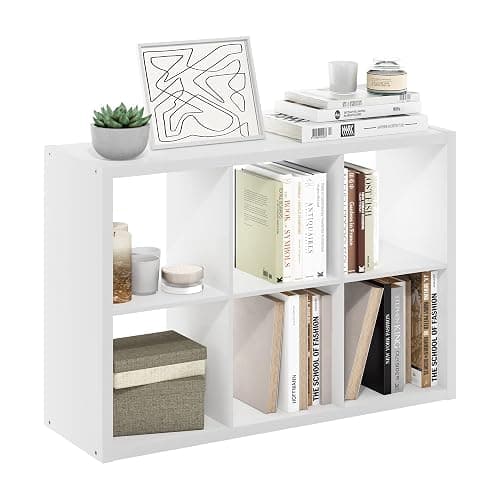 Furinno CUBICLE Book Shelf, 6-Cube Bookshelf, Extra Thick Frame Horizontally & Vertically Reversible Bookcase with Open Back, 14.6" x 44" x 30", for Living Room, Bedroom, Home Office, White - Image 1