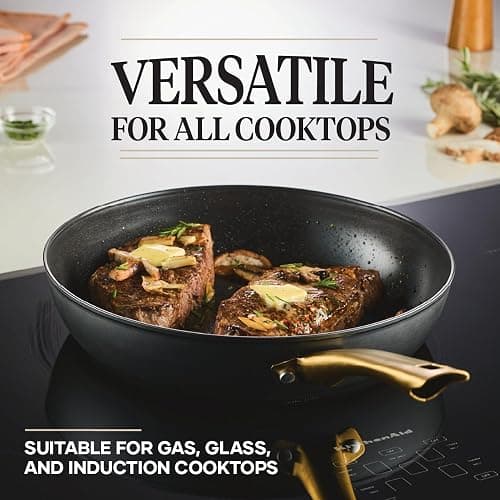 Farberware Forged Induction Ceramic Nonstick Pots and Pans Set with Lids and Kitchen Cooking Tools - Dishwasher Safe, Suitable for All Stovetops, 12 Piece Cookware Set - Black and Gold thumbnail 7