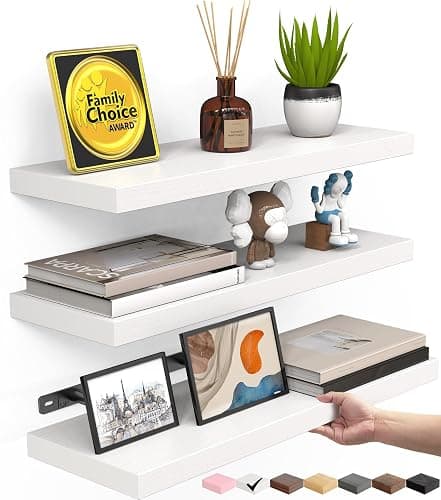 BAYKA White Floating Shelves 15.7in, Set of 3, Wall Mounted for Wall Decor | Easy Install, 22lbs Max Load, Hidden Bracket, Shelving for Bathroom Bedroom Kitchen Display Storage, Multi-Wall Compatible - Image 1
