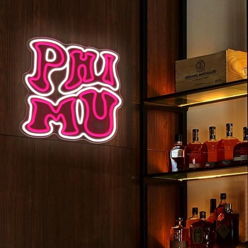 Phi Mu Fraternity Sorority Neon Sign,Dimmable ΦM Pink LED Neon Lights for Wall Decor,Sorority Neon Wall Sign with USB Power Paraphernalia for Birthday Party Decor,12.6x13.4 inches. thumbnail 9