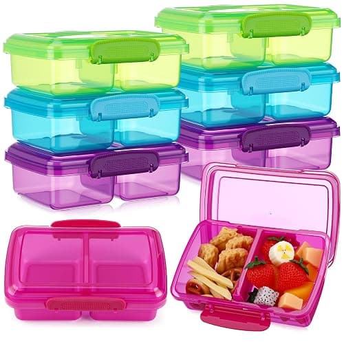 FoldTier 8 Pack Plastic Snack Containers with Lids 2 Compartment Snacks Bento Boxes Reusable Travel Snack Containers for Adults Food Lunch Container Box for Take out Meal Prep Lunch Travel Picnics - Image 1
