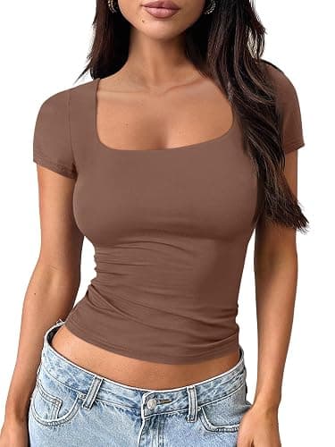 Trendy Queen Tshirts Shirts for Women Double Lined Going Out Crop Tops 2025 Spring Summer Workout Y2k Clothes Beach Fashion - Image 1