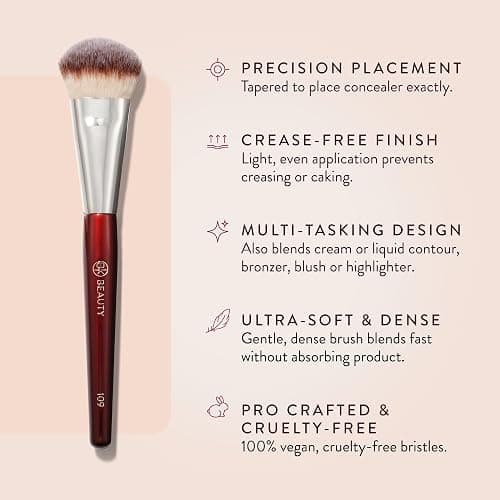 BK BEAUTY BRUSHES - 109 MINI CONTOURED FOUNDATION - Face Brush for Liquid or Cream Foundations - Bronzer, Blush & Highlighter Makeup Brush thumbnail 3