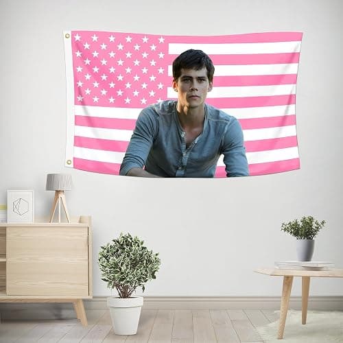 Shmbada Dylan O'Brien 3x5 Foot Decorative Flag with 2 Brass Grommets for Outdoor Indoor, Double Stitched, Wall Hanging Room Decor Tapestry, College Dorm Porch Outside Decorations Teen Wolf - Dylan O'Brien A thumbnail 2