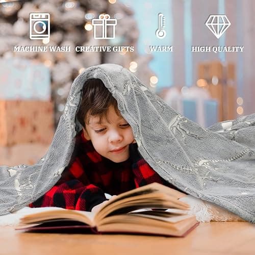 Glow in The Dark Blanket Dinosaur Throw Blanket for Boys Kids Soft Warm Cozy Cute Dino Blanket Unique Dinosaurs Toys Gifts Gray Glowing Dinosaur Room Decor Blankets for Girls Teens 50"x60" thumbnail 7