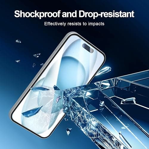 NEW'C 3 Pack Designed for iPhone 16, iPhone 15 Screen Protector (6.1 inches),Enhanced Tempered Glass Protection with easy installation tool included,Case Friendly Ultra Resistant thumbnail 6