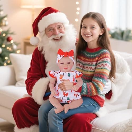 BABESIDE Reborn Baby Doll Clothes for 17- 22 Inch Dolls, Cute Santa Pattern Realistic Baby Doll Clothes Outfits with Headband, for Girls thumbnail 7