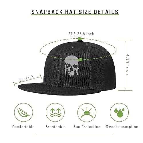 Tijeyi Flat Bill Hats for Men Snapback Skull Hats Black Hat for Teen Boys Skateboard Hats Baseball Cap thumbnail 2