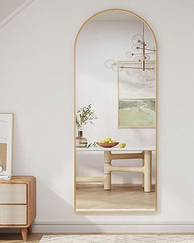 Otlsh Full Length Arched Floor Mirror, 71"26" With Stand, Full Body, Large, Wall, Freestanding, Oversized, Aluminum Frame - Gold thumbnail 7