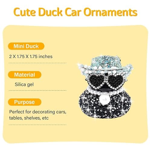 wonuu Diamond Rubber Duck Car Ornaments Duck Car Dashboard Decorations for Cool car Accessories with, Black&Blue thumbnail 3