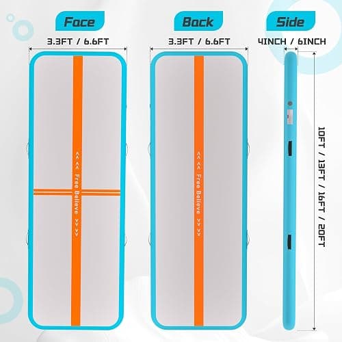 FINCOME Inflatable Gymnastics Mat Air Tumble Track Mats 10/13/16/20ft Training Mats for Home Use Air Mat with Pump 4”/6” Thick for Cheerleading/Yoga/Parkour/Beach/Park/Water thumbnail 3