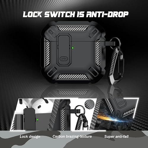 RFUNGUANGO for AirPods 4th Generation Case, Compatible with AirPods 4th Generation Case (2024), Locking Function, Military-Grade Drop Protection, with Cleaning Kit-Black thumbnail 2