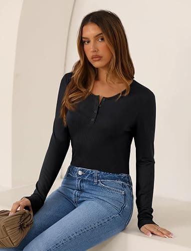 SAMPEEL Womens Long Sleeve Henley Shirts Slim Fit Tops 2025 Casual Fashion Outfits Basic Trendy T-Shirts Soft Clothing thumbnail 3
