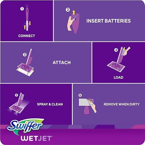 Swiffer Wet Jet Mop, Floor Cleaner for Mopping Wood, Laminate, Tile in Home, Bathroom, Kitchen, All Purpose Multi-Surface Cleaning Set includes 1 Spray Mop, 5 Pads Refill, 1 Fresh Scent Solution thumbnail 5