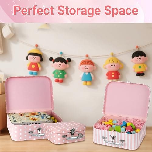 Dloulqz Paperboard Suitcases Set of 3 Decorative Storage Boxes with Lids,Mini Suitcase,Cute Storage Gift Boxes for Barbie Doll,Toys,Photos,Hat,Christmas New Year,Wedding Birthday Party Home Decoration thumbnail 6