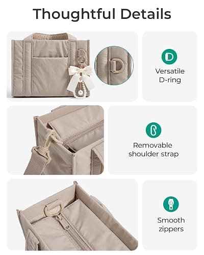 BAGSMART Boxy Tote Bag for Women, Crossbody Work Bag with Zipper | 3 Sizes Small Mini Tote Bag, Inner Tumbler Pocket Crush Bow Should Bag for Travel Work College thumbnail 6