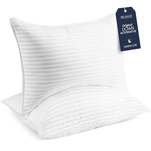 Beckham Hotel Collection Bed Pillows Standard/Queen Size Set of 2 - Original Down Alternative Pillow for Sleeping - Bedding for Back, Stomach or Side Sleepers - Queen / Standard - White